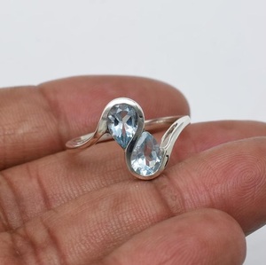 925 Sterling Silver Blue Topaz <b>Statement</b> <b>Ring</b> Two Stone Natural Gemstone December Birthstone Gift - Product Image 4