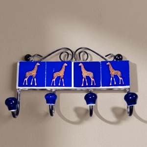Gancho de Pared de Cerámica Azul con Diseño Floral, 4 Ganchos, Perchero Metálico de Pared, Ecológico, Impermeable, Estilo Vintage - Product Image 4