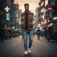 Veste de baseball RexFit Sport pour homme, style varsity personnalisé, manches en cuir, logo brodé, streetwear OEM