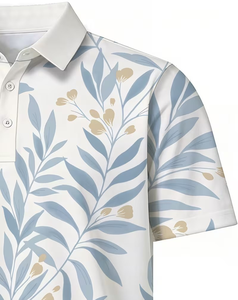Men's Floral Leaf Print Short Sleeve Polo Shirt Casual Breathable Cotton Poplin Regular Fit Digital Printed - Product Image 5