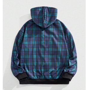 Sweat-shirt à capuche zippé personnalisé à carreaux colorés pour homme, style Y2K vintage streetwear, coupe oversize, en molleton, veste à carreaux hip-hop - Product Image 5