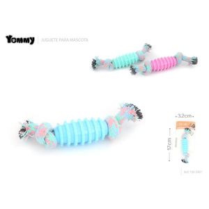 Giocattolo da Masticare per Cani Yommy, Corda Blu e Rosa 17cm - Product Image 1