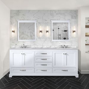 White Double Bath Vanity with Carrara Marble <b>Top</b> <b>80</b> In. W X 22 In. D Bathroom Vanities - Product Image 2