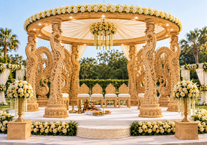 Mandap de Madera Tallada con Diseño de Pavo Real, Estilo Templo del Sur de la India, Decoración de Boda, Diseño Circular, USA - Product Image 4