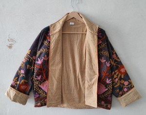 Handcrafted Kashmiri Crewel Embroidered Velvet Breathable Eco-Friendly Winter <b>Quilted</b> Floral Pattern Kimono Coat - Product Image 1
