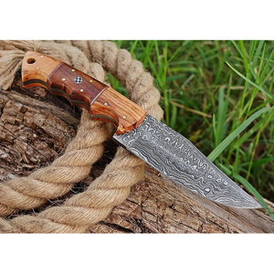 Cuchillo de Caza de Acero de Damasco de Alta Calidad con Funda de Cuero, Espiga Completa, Herramienta para Aventuras al Aire Libre, Camping, Senderismo y Bushcraft - Product Image 3
