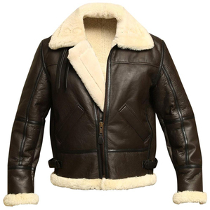Veste en cuir d'agneau véritable pour homme, col montant, logo frontal, doublure en fourrure, cadeau d'hiver - Product Image 3