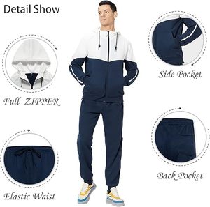 Men Color Blocking Hooded Tracksuit Set Full Zipper Casual Sweatshirt <b>Pants</b> Polyester Cotton Autumn Wear - Product Image 4