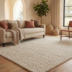 Tapis rectangulaire scandinave en coton tissé plat, couleur unie, lavable, pour salon, avec envers en jute, à poils fins - Product Image 2
