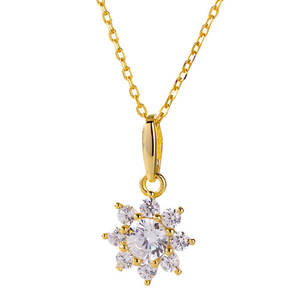 Collier pendentif fleur plaqué or 18 carats avec diamant taille ovale, chaîne en acier inoxydable, perle d'eau douce sertie pavé, unisexe, classique - Product Image 1