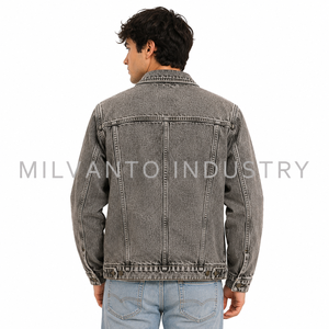 <b>Men</b>’s Custom Washed Gray Denim <b>Jacket</b> | Vintage <b>Trucker</b> <b>Jacket</b> with Multiple Utility Pockets | Casual Streetwear Jean <b>Jacket</b> - Product Image 4