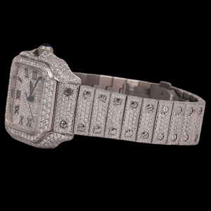 Reloj de Cuarzo Personalizado con Esfera Cuadrada Estilo Hip Hop, Completamente Cubierto de Diamantes Moissanite, con Números Romanos Brillantes - Product Image 2