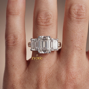 Three Stone <b>Emerald</b> Cut Lab Grown Diamond Engagement <b>Ring</b> 925 <b>Silver</b> Luxury Wedding Band for Party VVS2 Clarity 1 CT Claw - Product Image 3