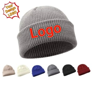 Bonnet tricoté personnalisé OEM unisexe, chaud pour l'hiver, en acrylique, avec logo brodé, vente en gros - Product Image 1