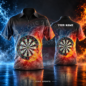 เสื้อดาร์ทชาย คุณภาพพรีเมียม แห้งเร็ว แขนสั้น ผ้าโพลีเอสเตอร์/คอตตอน พิมพ์ลายแบบรีดร้อนสำหรับทีม - Product Image 1
