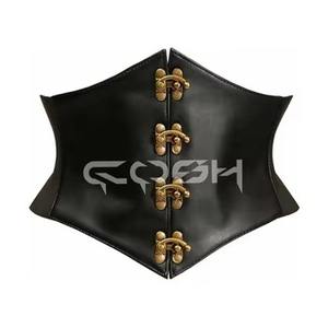 Ceinture Corset Amincissante en Cuir Noir Taille Haute avec Fermeture Avant - Product Image 1