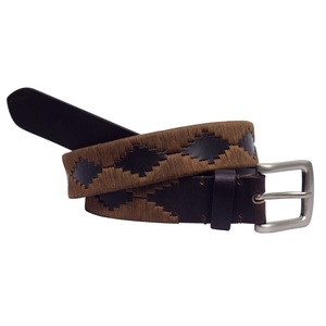 Cinturón de Cuero Negro Hecho a Mano de 80g con Bordado Marrón y Hebilla de Latón, Accesorio Casual para Hombres y Mujeres - Product Image 2