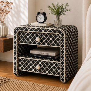 Luxury Handmade Resin Bone Inlay Nightstand With Drawers & Shelf <b>Bedside</b> End <b>Table</b> For Bedrooms Hotels & Premium Interiors - Product Image 3