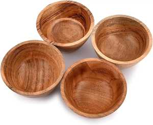 Bol à salade en bois massif segmenté, plat rond en bois pour servir les fruits, vaisselle de cuisine écologique - Product Image 4