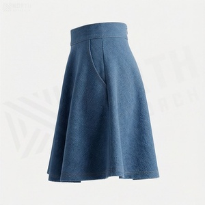 Jupe courte en jean pour femme, coupe trapèze, couleur unie, style décontracté, taille normale, tissu tissé, confortable, à porter toute l'année - Product Image 3