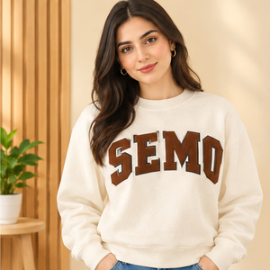 Sweat-shirt à col rond pour femme, couleur crème, imprimé SEMO, 100% coton tricoté, vêtements d'automne - Product Image 1