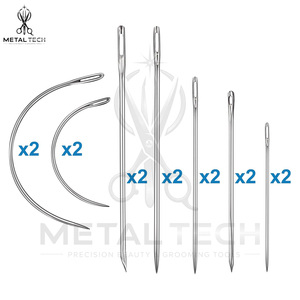 Kit d'aiguilles à coudre pour extensions capillaires, grandes aiguilles droites et courbées en C avec enfileurs de fil à boucle facile, outil capillaire - Product Image 2