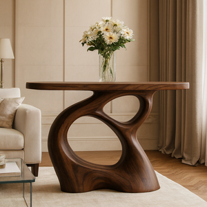 Mesa Consola de Madera Maciza Minimalista Moderna Hecha a Mano para el Hogar, Sala de Estar, Hotel, Comedor, Apartamento, Entrada, Curva Natural - Product Image 2