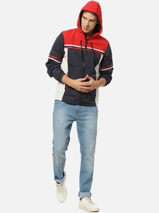 Veste de sport à capuche pour homme, coupe-vent, avec fermeture éclair sur le devant, style color block, coupe régulière, en polyester, pour l'automne - Product Image 2