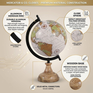 ARTISTIC CRAFTS Globo Terráqueo de Escritorio Premium con Base de Madera |   Globo Terráqueo de Aluminio y Plástico para Decoración de Escritorio de Oficina, Sala de Estudio - Product Image 2