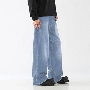 กางเกงยีนส์เดนิมทรงตรงคุณภาพสูงสั่งทำพิเศษ สไตล์สตรีทแวร์ สีซีดแบบซันเฟด ล้างสีแบบแอซิดวอช สีฟ้าอ่อนสไตล์วายทูเค แต่งขาดแบบดิสเทรส สำหรับผู้ชาย ฤดูใบไม้ผลิ - Product Image 3