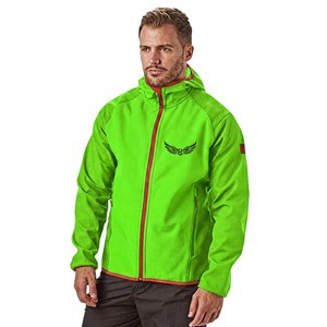 Men's Blue <b>Fleece</b> Jacket With Hood Windproof Zipper Embroidered Logo Casual Autumn Wear - Product Image 4