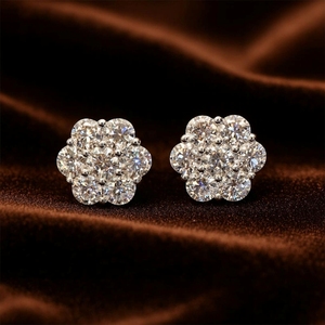 Stock Iced Flower Cluster Moissanite <b>Earrings</b> Screw <b>backs</b> 925 Sterling Silver Round Cut VVS D Color Moissanite Stud <b>Earrings</b> - Product Image 1
