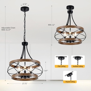 Wholesale Farmhouse Orb Chandelier Bulk Faux Wood Hoop Pendant Light Factory Price <b>Retro</b> Candle Hanging Lamp - Product Image 5