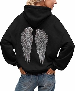 Sudadera con capucha para mujer, de peso pesado, con pedrería de alas, hombros caídos, personalizada, de forro polar grueso y pesado, oversize - Product Image 1