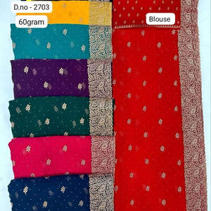 ผ้าส่าหรีหรูหรา 60 กรัม สำหรับผู้ใหญ่ พร้อมงานปักดิ้นทองละเอียดประณีต ประดับด้วยคริสตัลสวารอฟสกี้ และงานตัดเย็บที่ประณีต - Product Image 2