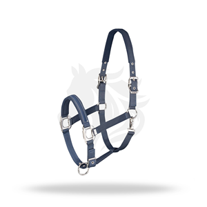 Nylon Horse <b>Halter</b> with Leather Headpiece Padded Adjustable Headcollar with Metal Hardware - Product Image 1