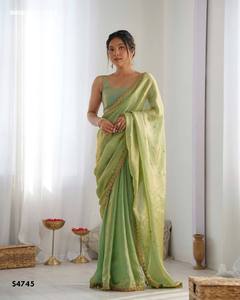 Elegant Look Best Fabric Fancy Satin with Sequence Embroidered <b>Saree</b>-<b>Blouse</b> Collection Manufacturer from Surat Woman Fashion - Product Image 6