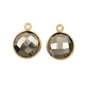 Colgante de Plata de Ley con Baño de Oro de 18k y Rodio, con Gema de Pirita Natural Facetada de 12mm en Forma de Oro de los Locos - Product Image 1