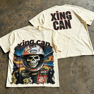Camiseta Negra de Manga Corta para Hombre, Estilo Punk, Cuello Redondo, Corte Regular, 100% Algodón Lavado, Transpirable, Diseño Personalizado - Product Image 1