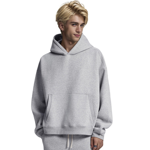 Sweat à capuche unisexe oversize en molleton de coton avec poche kangourou et poignets côtelés – Style minimaliste décontracté pour le quotidien et le streetwear - Product Image 3