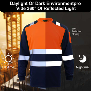 Camisa de Trabajo de Alta Visibilidad para Hombre Rustler, Manga Larga, Naranja y Azul Marino, con Franjas Reflectantes, Uniforme de Seguridad de Algodón - Product Image 5