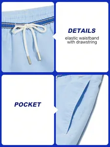 Men's Contrast Color <b>Light</b> Blue Summer Casual Beach Holiday Vacation Holiday Elastic Waist Drawstring Pants, Board Shorts - Product Image 5