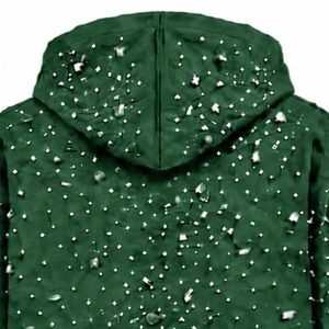 Sudadera con capucha verde bosque personalizada con cremallera completa y perlas, chaqueta streetwear con perlas incrustadas, sudadera con capucha de manga larga con bolsillos delanteros - Product Image 4