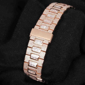 Montre fantaisie ronde et baguette pour homme, style Hip Hop, en argent sterling, entièrement sertie de diamants Moissanite, idéale pour les soirées, prix de gros - Product Image 2