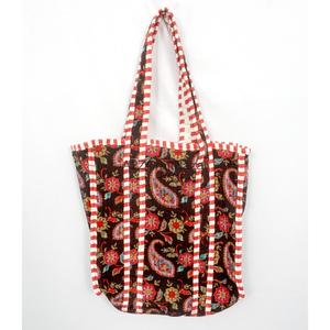 Bolso tote pequeño de terciopelo indio acolchado de algodón, hecho a mano, a rayas, grande, con asa, para compras. - Product Image 1