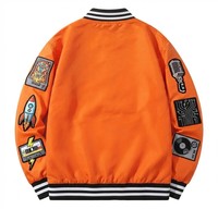 Veste de baseball orange personnalisée pour homme avec motifs de patchs brodés, col rabattu, tenue décontractée d'automne
