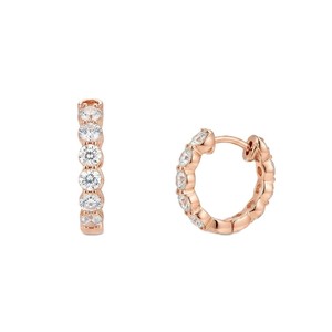 Round Cut Lab Diamond Hoop Earrings 10K 14K 18K <b>Solid</b> <b>Gold</b> Minimalist Eternity Diamond Heggie Hoop Earrings Wedding Hoop Earring - Product Image 2