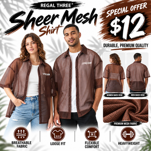 Camisa de malla transparente de manga corta para hombre y mujer, camisa informal transparente con cuello vuelto y estampado de letras, unisex - Product Image 1