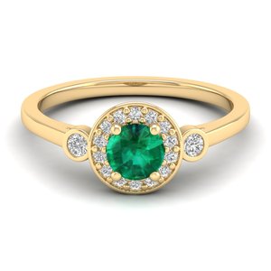 Anillo Halo REYES de Plata de Ley 925 de Alta Calidad con Esmeralda de Corte Redondo de 0.5 Quilates para Mujer, Joyería de Moissanita con Certificación GRA - Product Image 1