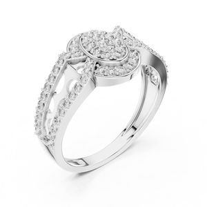 Bague de fiançailles classique minimaliste en or blanc 18 carats avec diamant de laboratoire taille brillant et halo torsadé Aurora - Product Image 2